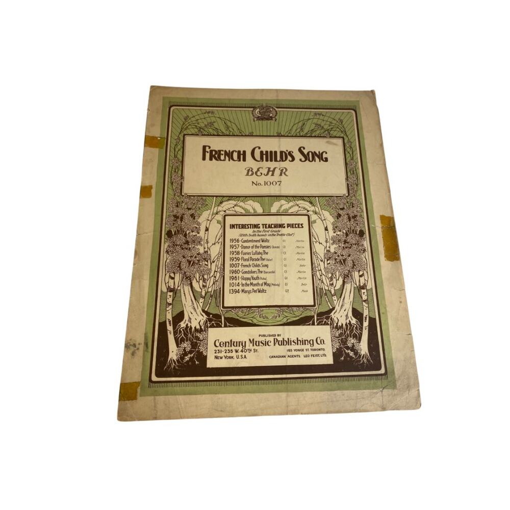 Antique French Child's Song Sheet Music Behar No 1007 Century Music